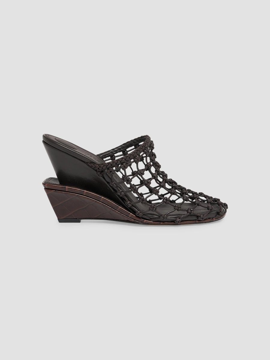 Jacquemus Women's Les Doubles 100MM Croc-Embossed Wedge-Heel Mules - Brown - Size 9