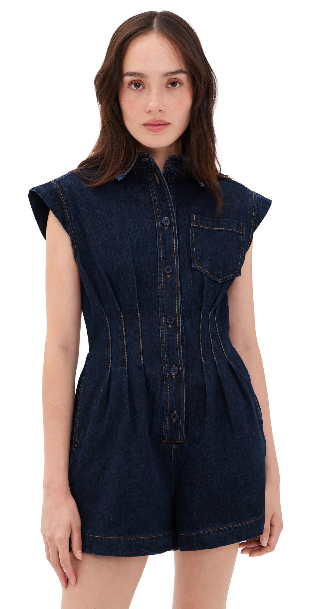 Line & Dot Flavia Denim Romper Indigo XS