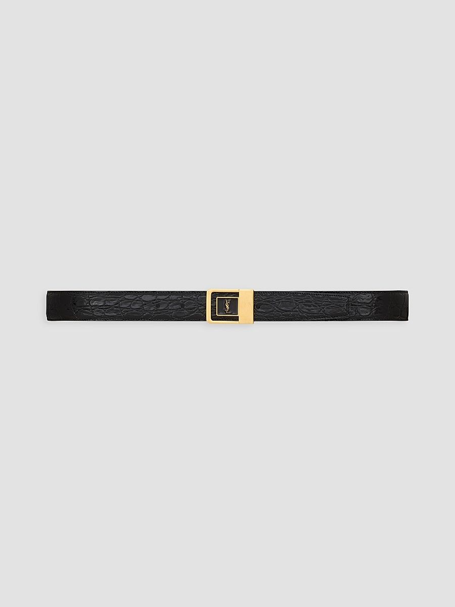 Saint Laurent Men's La 66 Belt in Crocodile-Embossed Leather - Black - Size 32