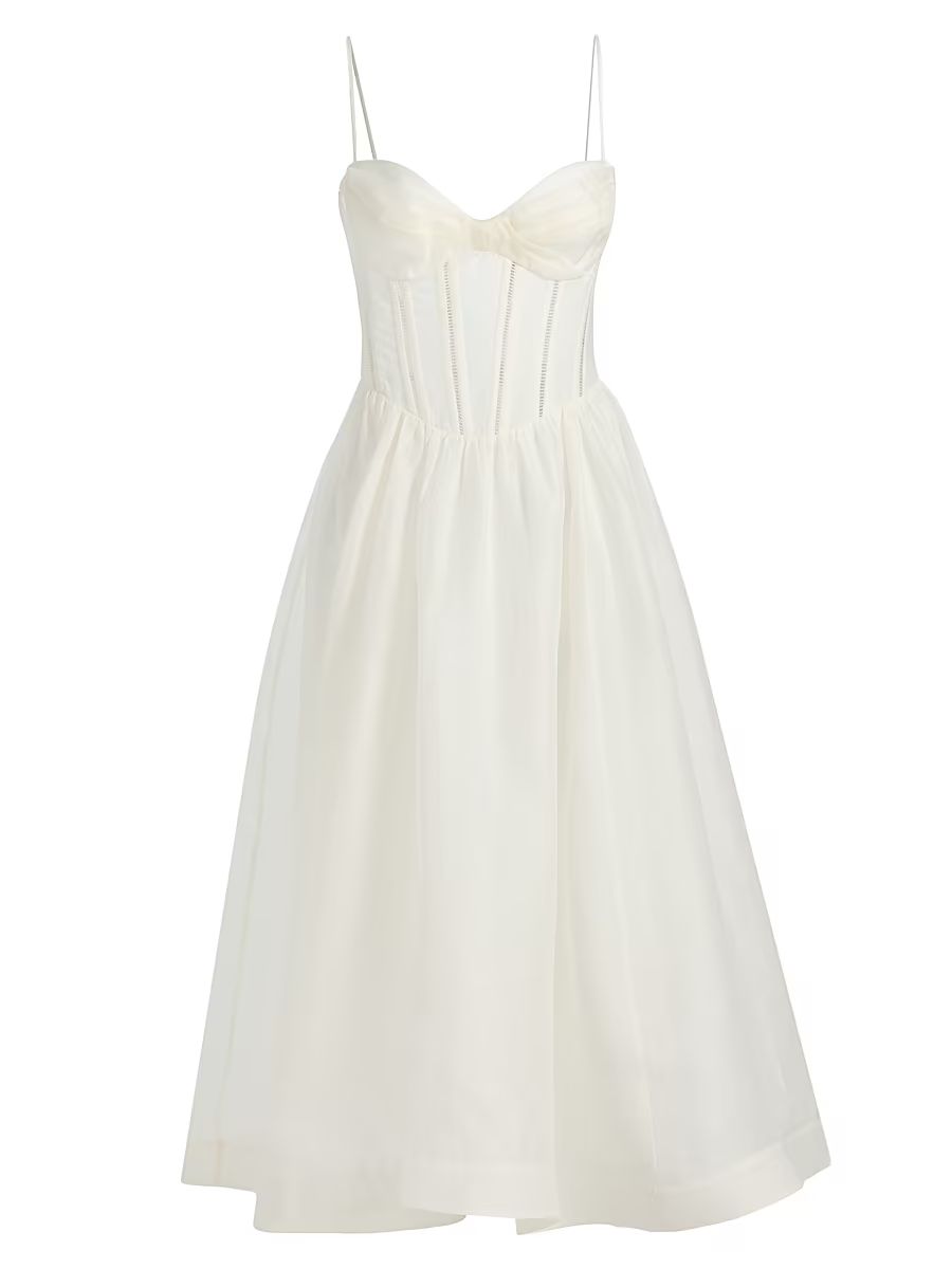 Women's Luna Linen-Silk Corset A-Line Midi-Dress - Ivory - Size 10