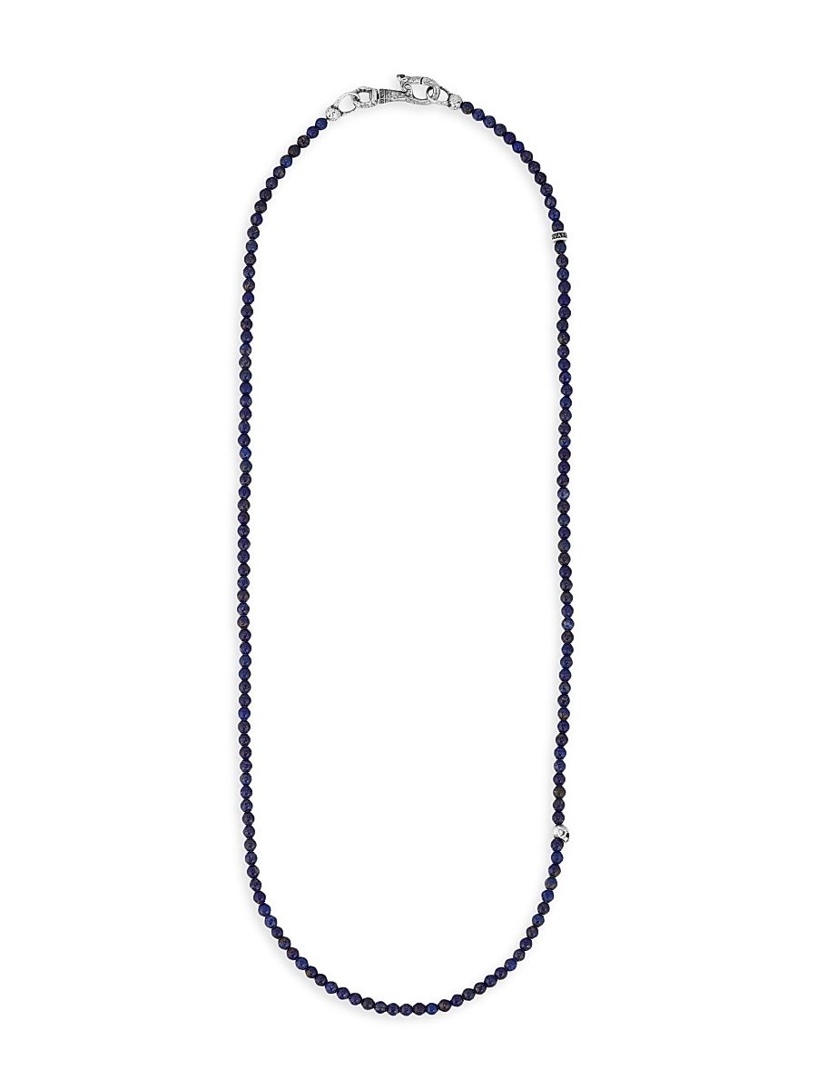 Men's Skull Sterling Silver & Lapis Beaded Necklace - Silver