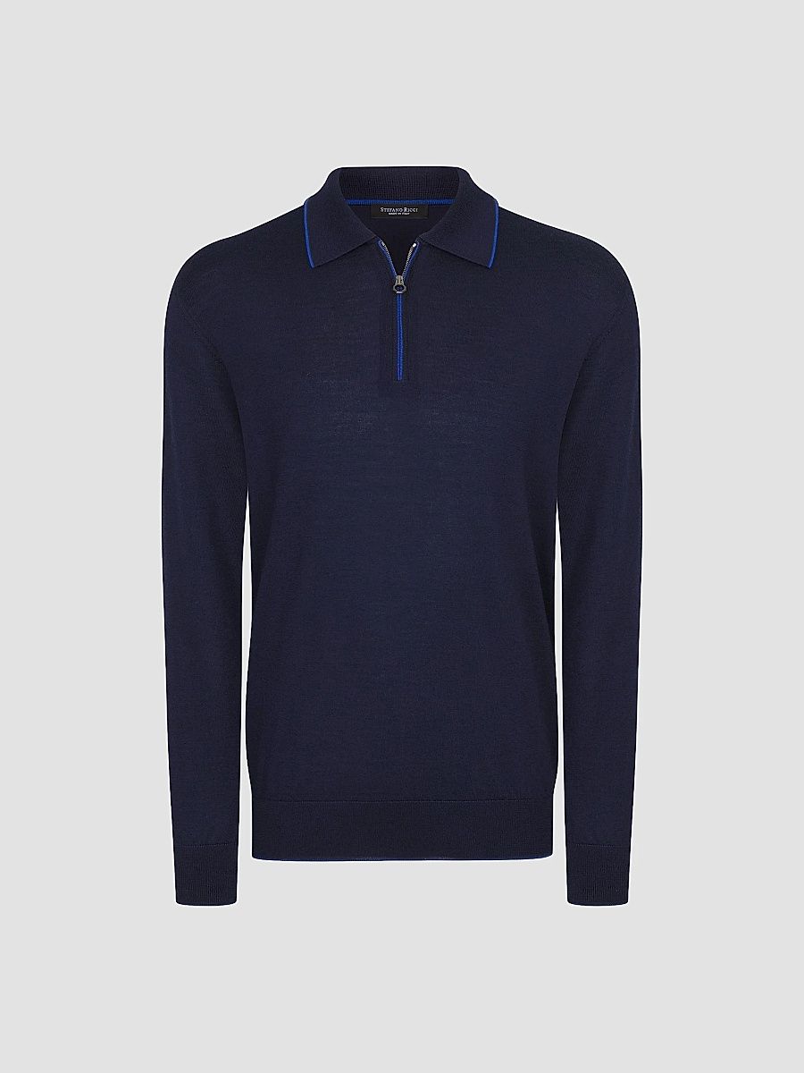 Stefano Ricci Men's Zip Polo Shirt - Navy - Size 48