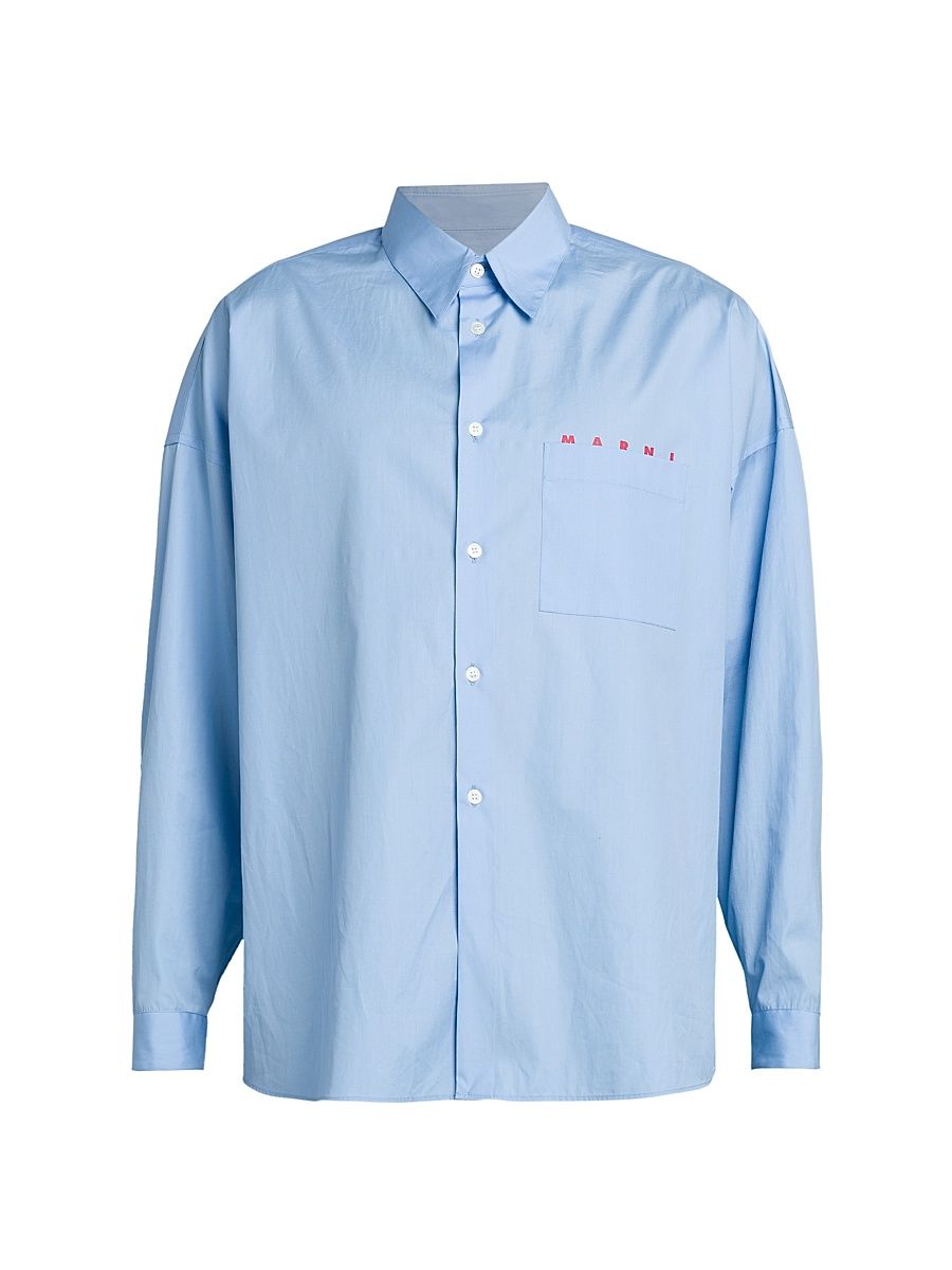 Men's Logo Poplin Button-Up Shirt - Iris Blue - Size 46