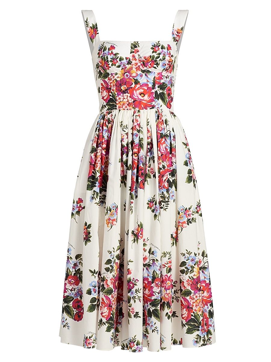 Women's Floral Cotton Sleeveless Midi-Dress - Mazz Fiori F Bianco - Size 14