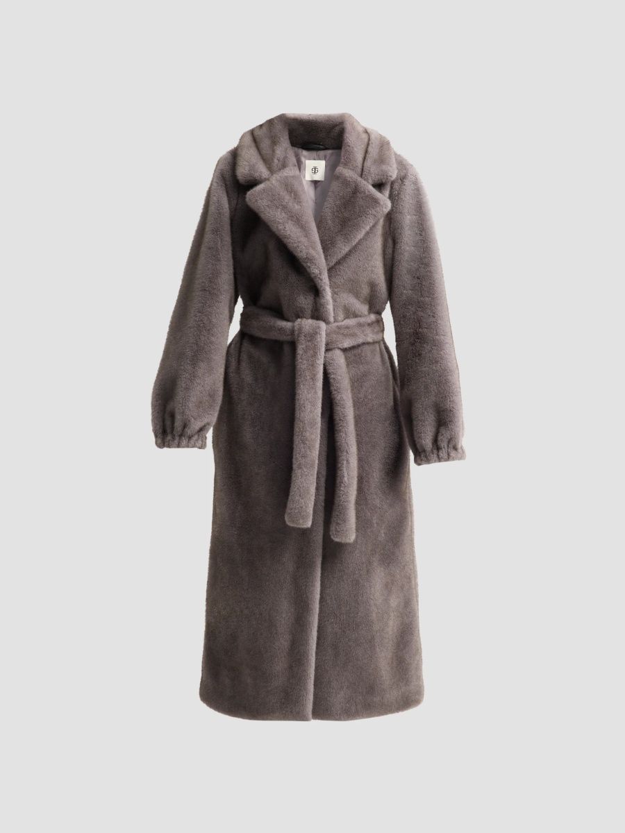 Women's Bianchi Faux-Fur Tie-Waist Coat - Grey - Size 12
