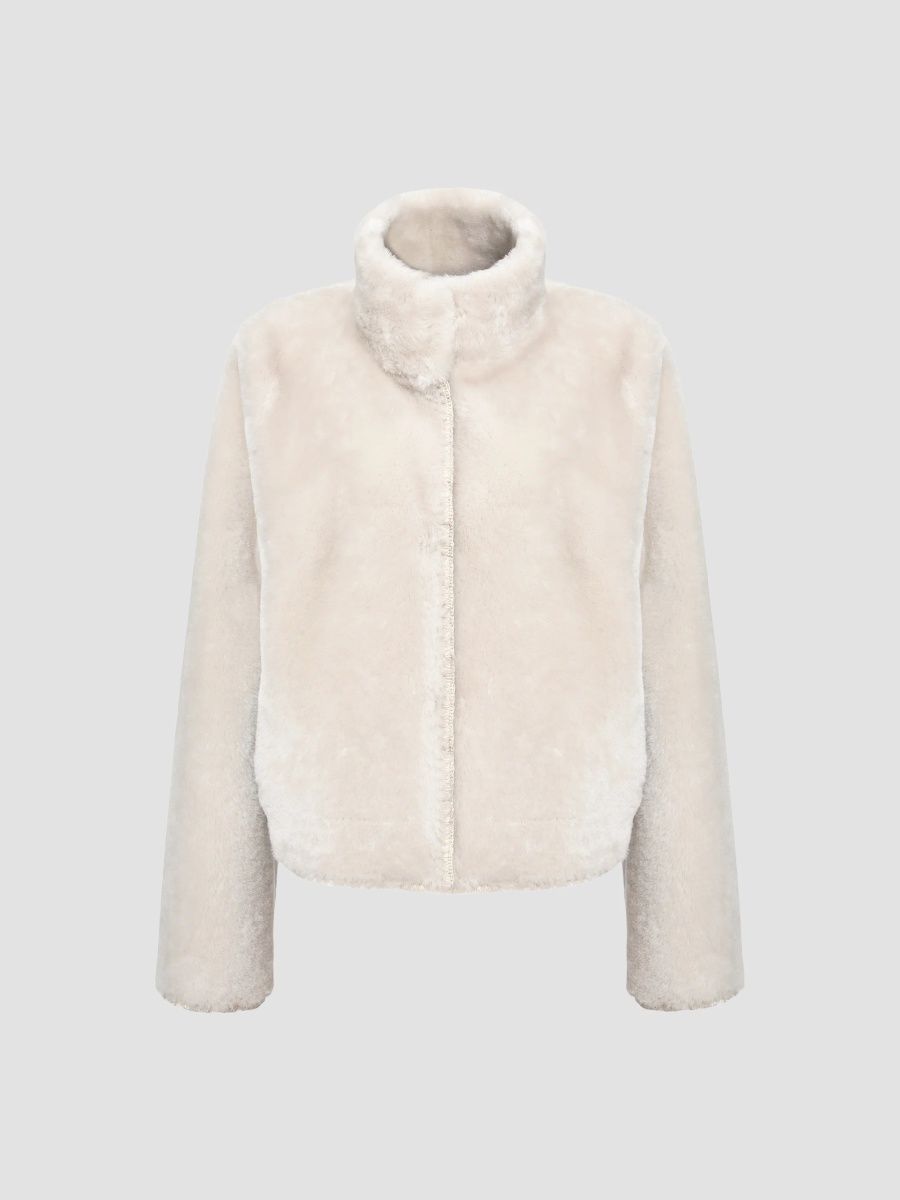 Gorski Women's REVERSIBLE MERINO SHEARLING LAMB JACKET WITH EMBROIDERY - Cream - Size Large