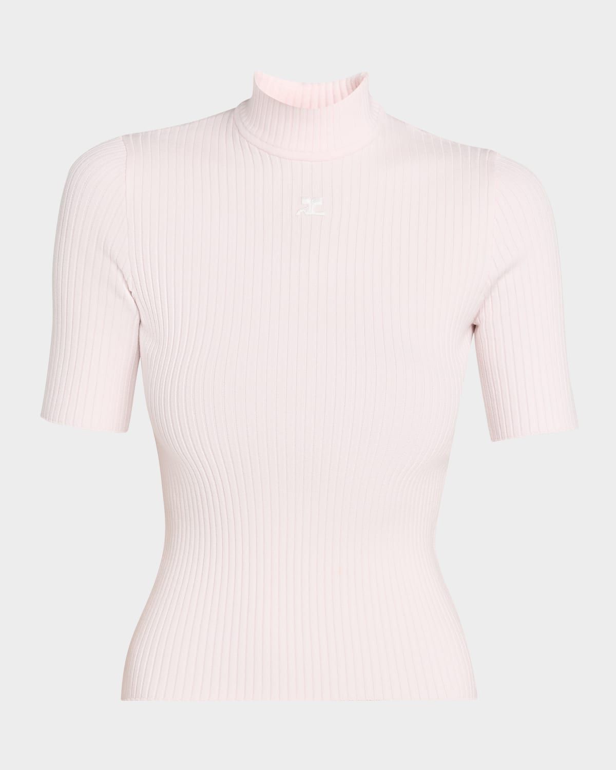 Mock-Neck Short-Sleeve Rib Pullover