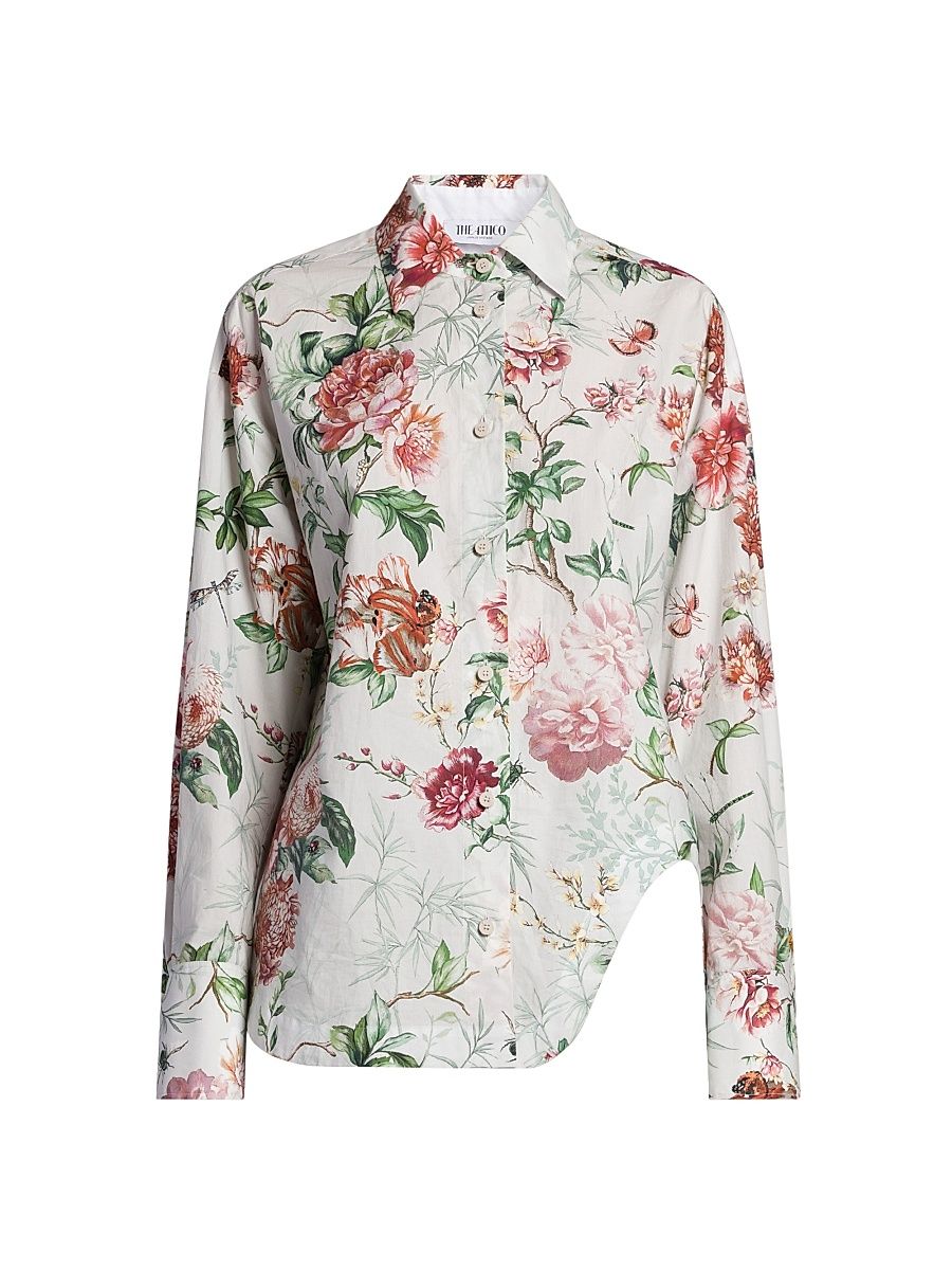 Women's Floral Cotton Shirt - Ivory - Size 8