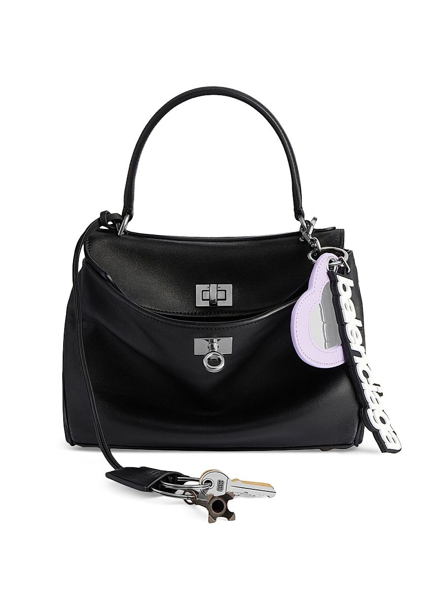 Women's Rodeo Mini Top Handle Bag Used Effect with Charms - Black