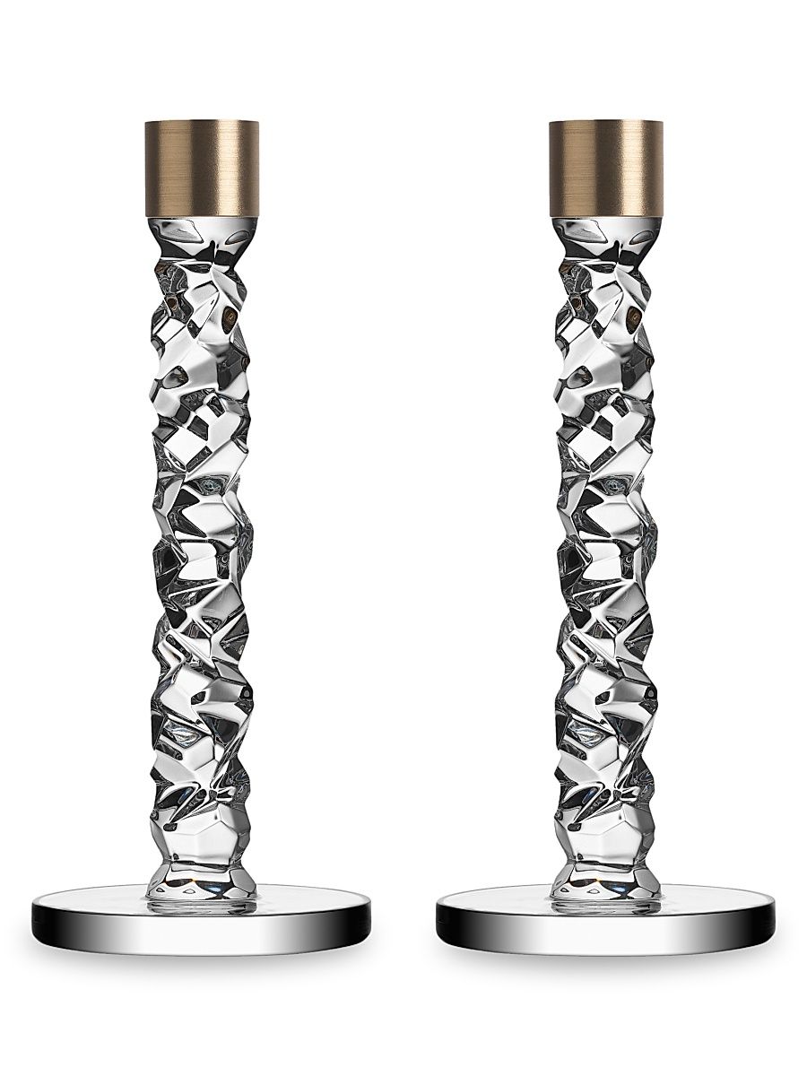 Carat 2-Piece Glass & Brass Candlestick Set