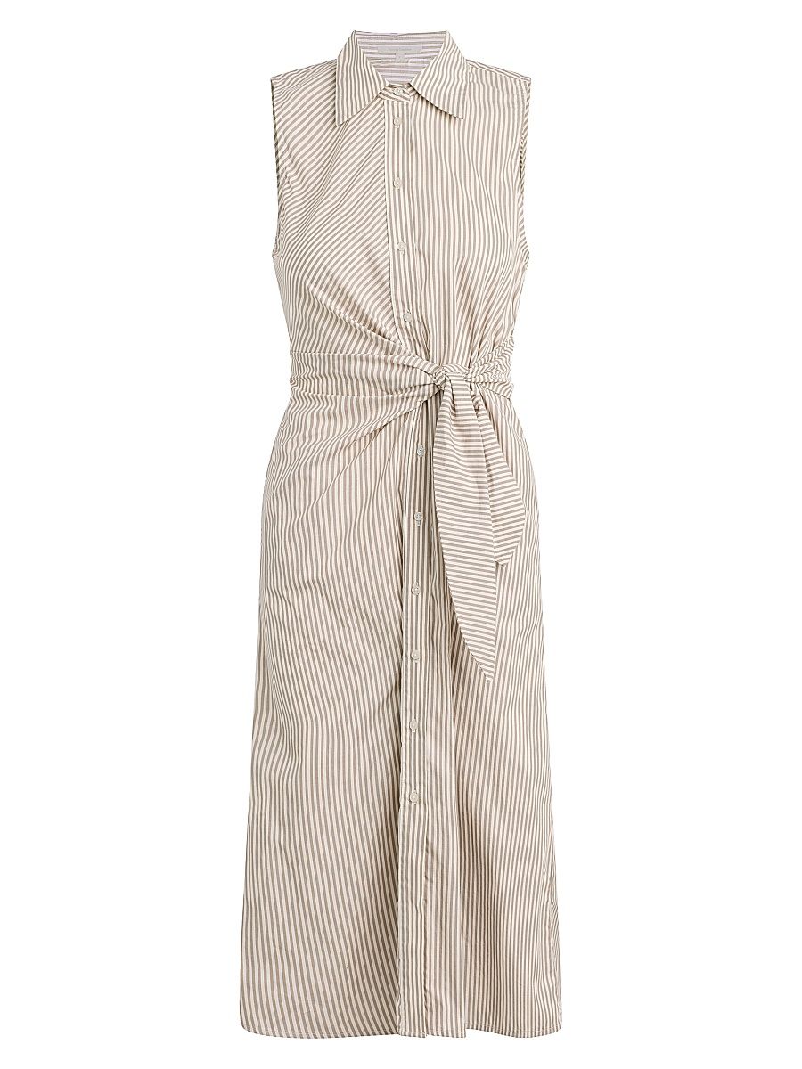 Women's The Good Behavior Striped Front-Tie Midi-Shirtdress - Soft Taupe Stripe - Size XS