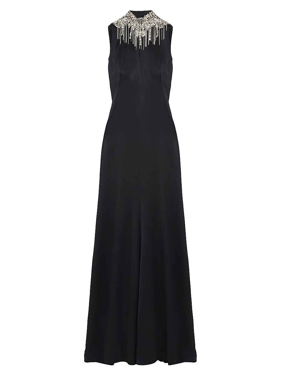 Women's Embellished Satin Gown - Black - Size 8