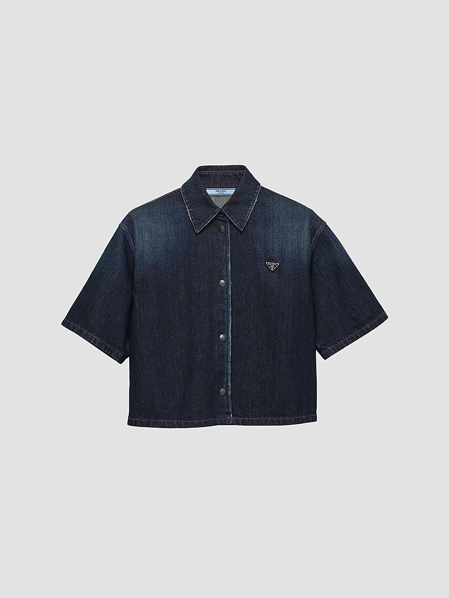 Women's Short-Sleeved Denim Shirt - Blue - Size 2