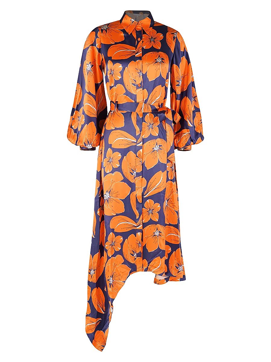 Women's Cheery Blossom Silk Midi-Shirtdress - Size Small