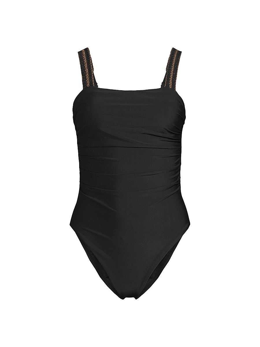 Women's Myra One-Piece Swimsuit - Black Gold Embroidery - Size Small