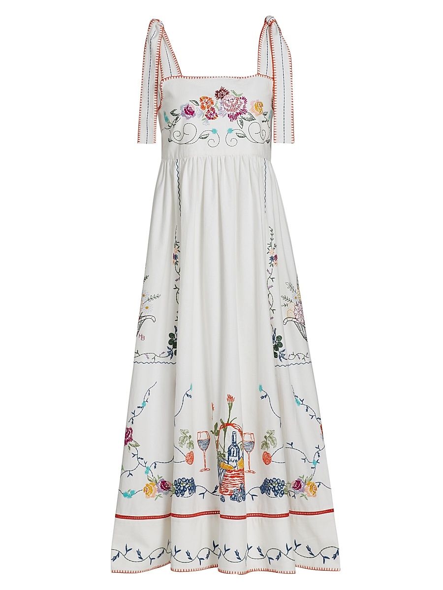 Women's Stefy Floral Cotton Midi-Dress - Multi Embroidery - Size 6