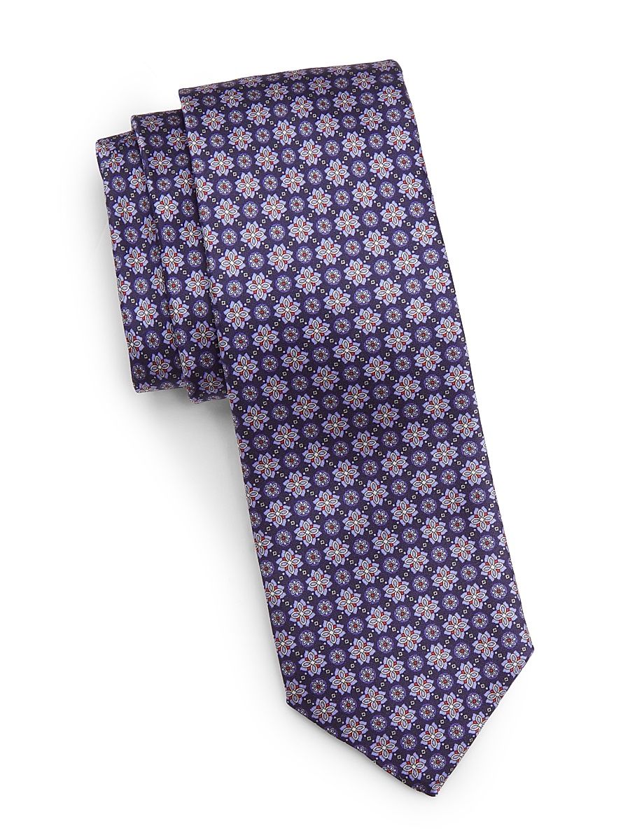 Men's Floral Silk Tie - Blue
