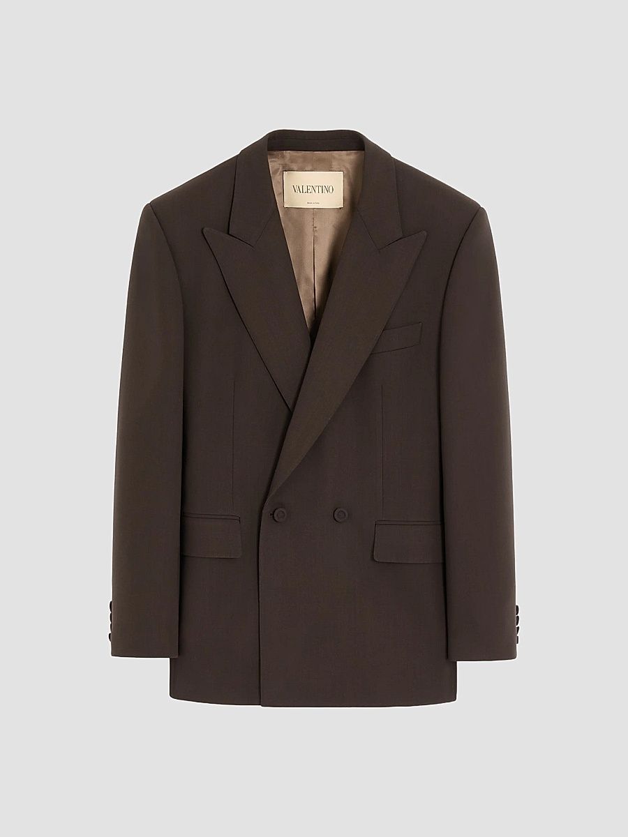 Men's Double-Breasted Jacket in Light Double Wool - Dark Brown - Size 48