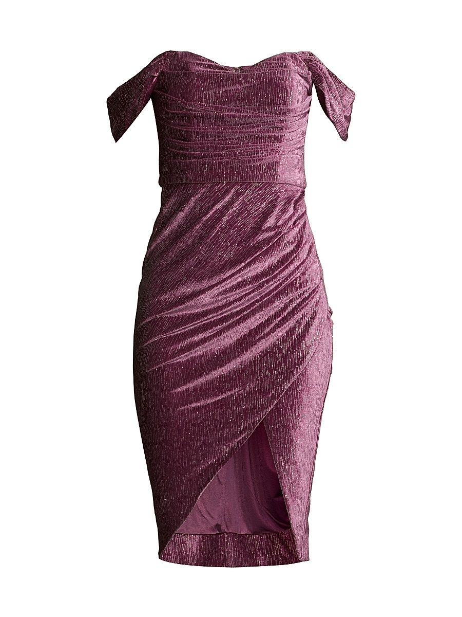 Women's Sienna Diamante Velvet Off-The-Shoulder Mini-Dress - Purple - Size 4