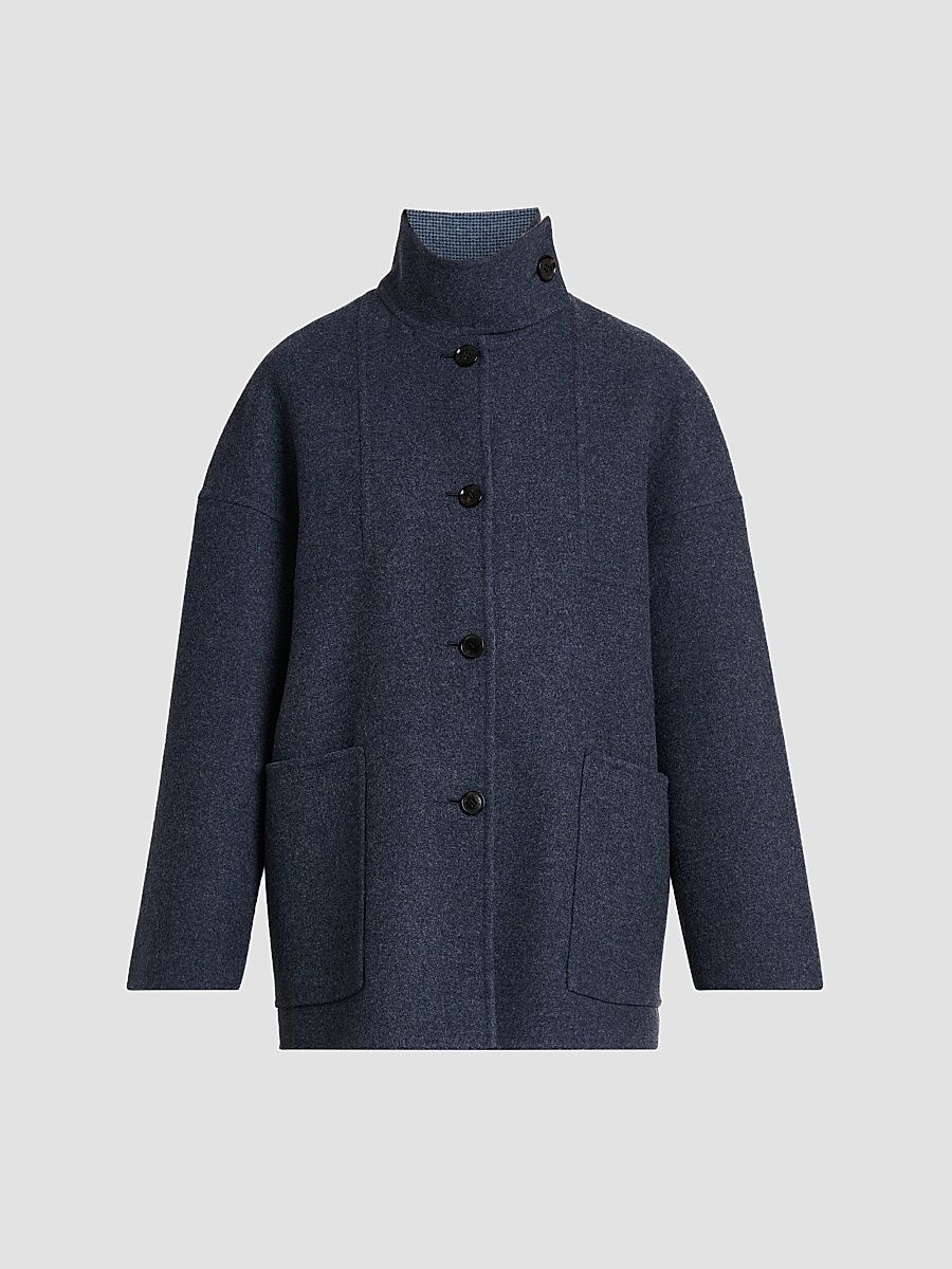 Women's Seamed Wool-Cashmere Coat - Blue - Size 6