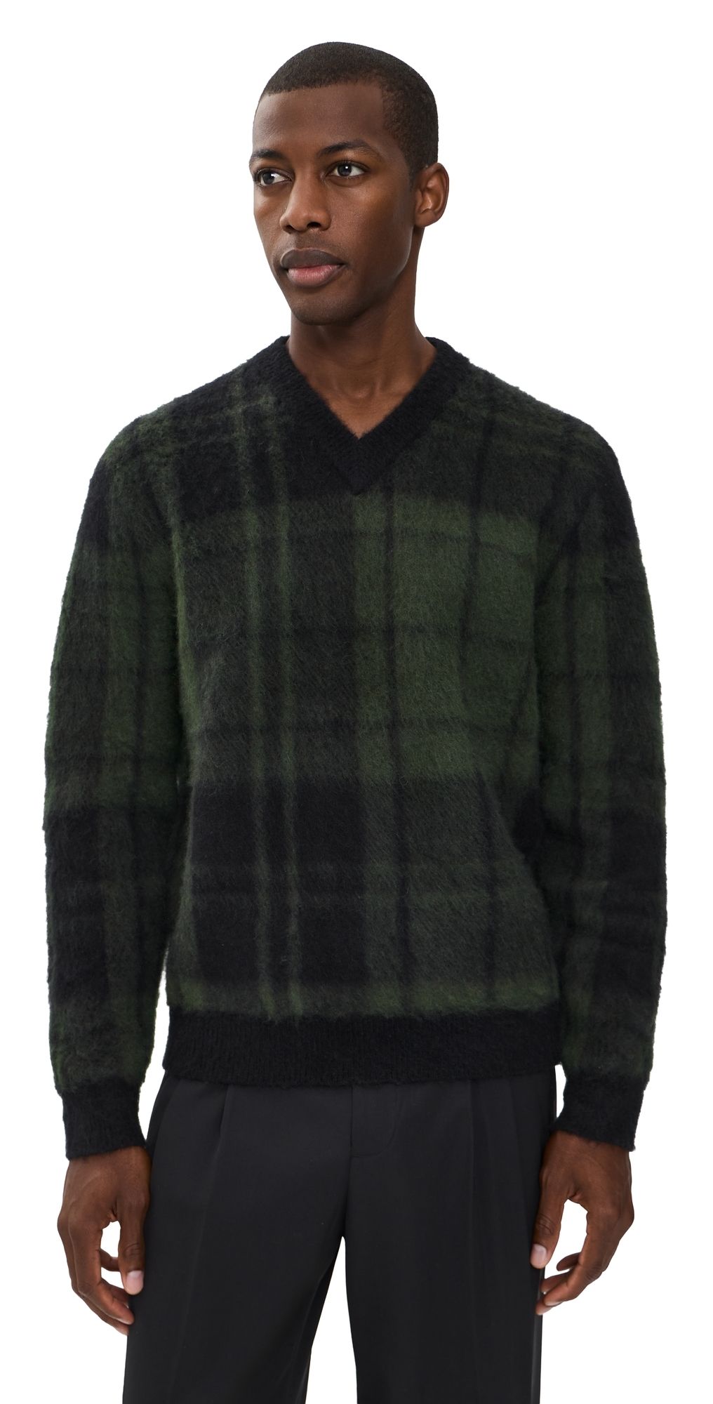 Barbour Hunham Tartan V Neck Sweater Black L
