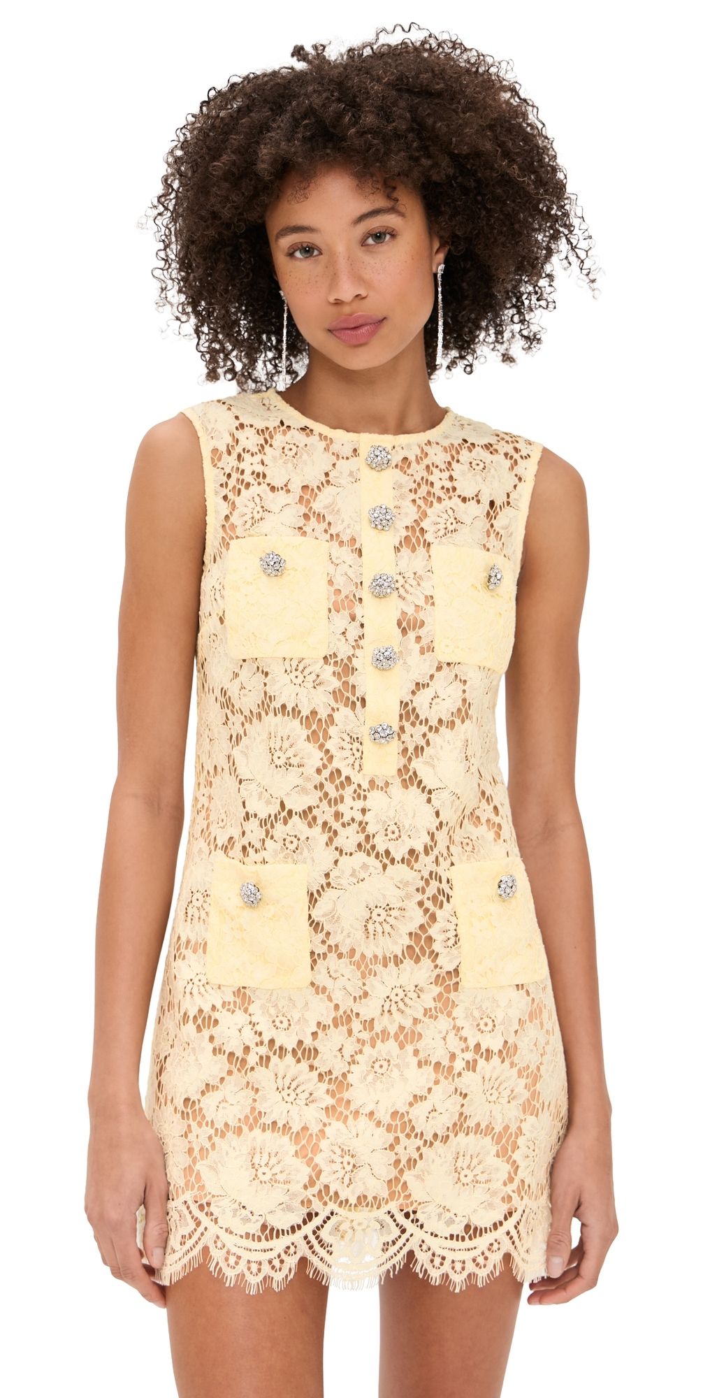 Self Portrait Fine Lace Mini Dress Yellow 4