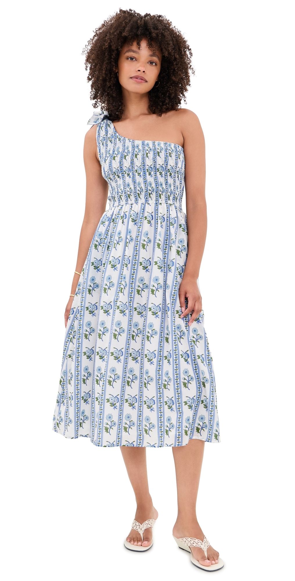 Bell Bowie Cotton Midi Dress BLUE FLORAL STRIPE XS