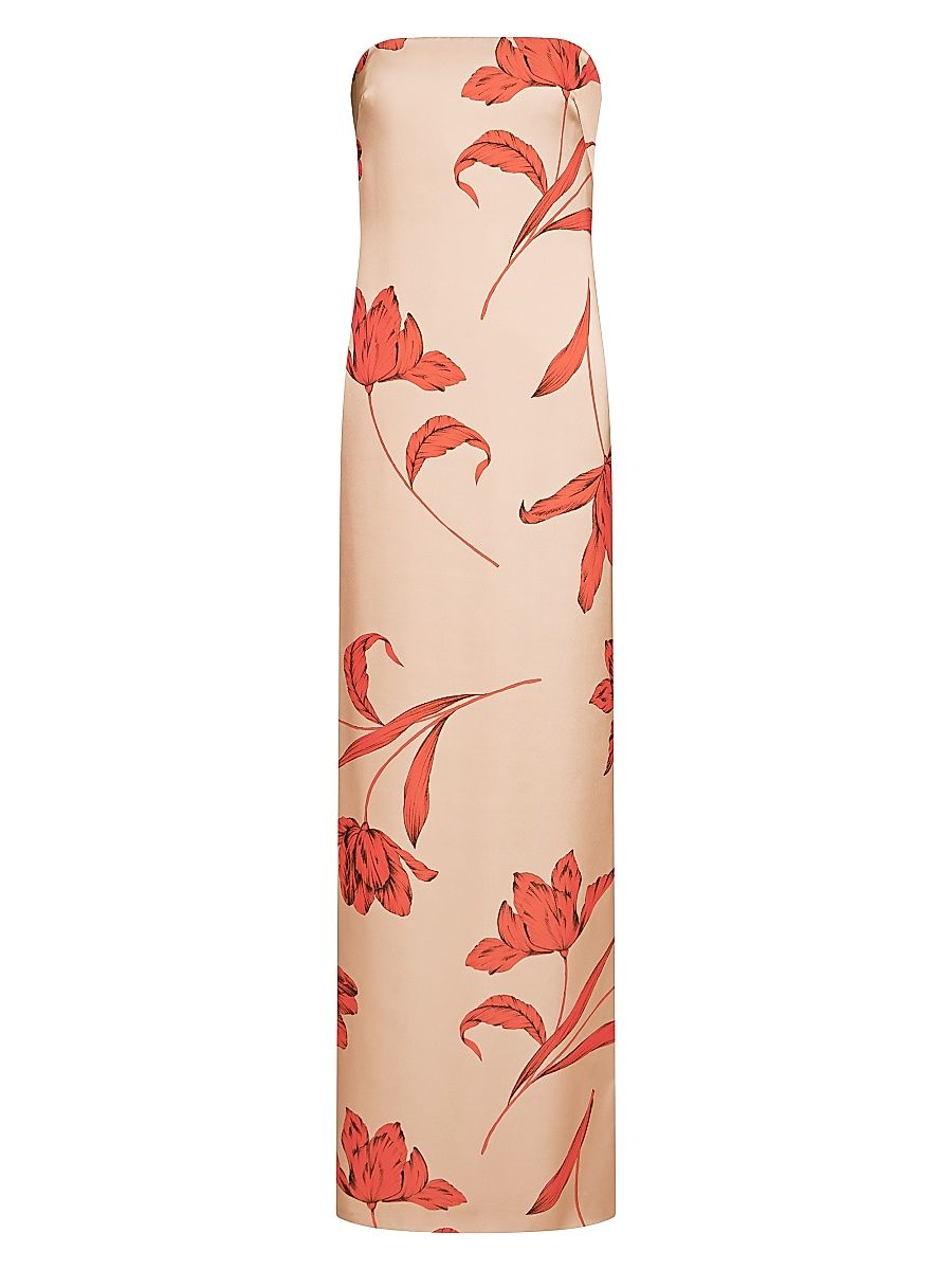 Women's Manuela Floral Satin Strapless Gown - Camel Statement Flower - Size 14