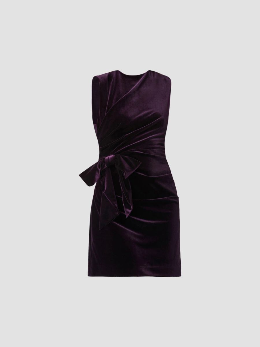 Shoshanna Women's Lee Velvet Bow Mini Dress - Dark Plum - Size 14