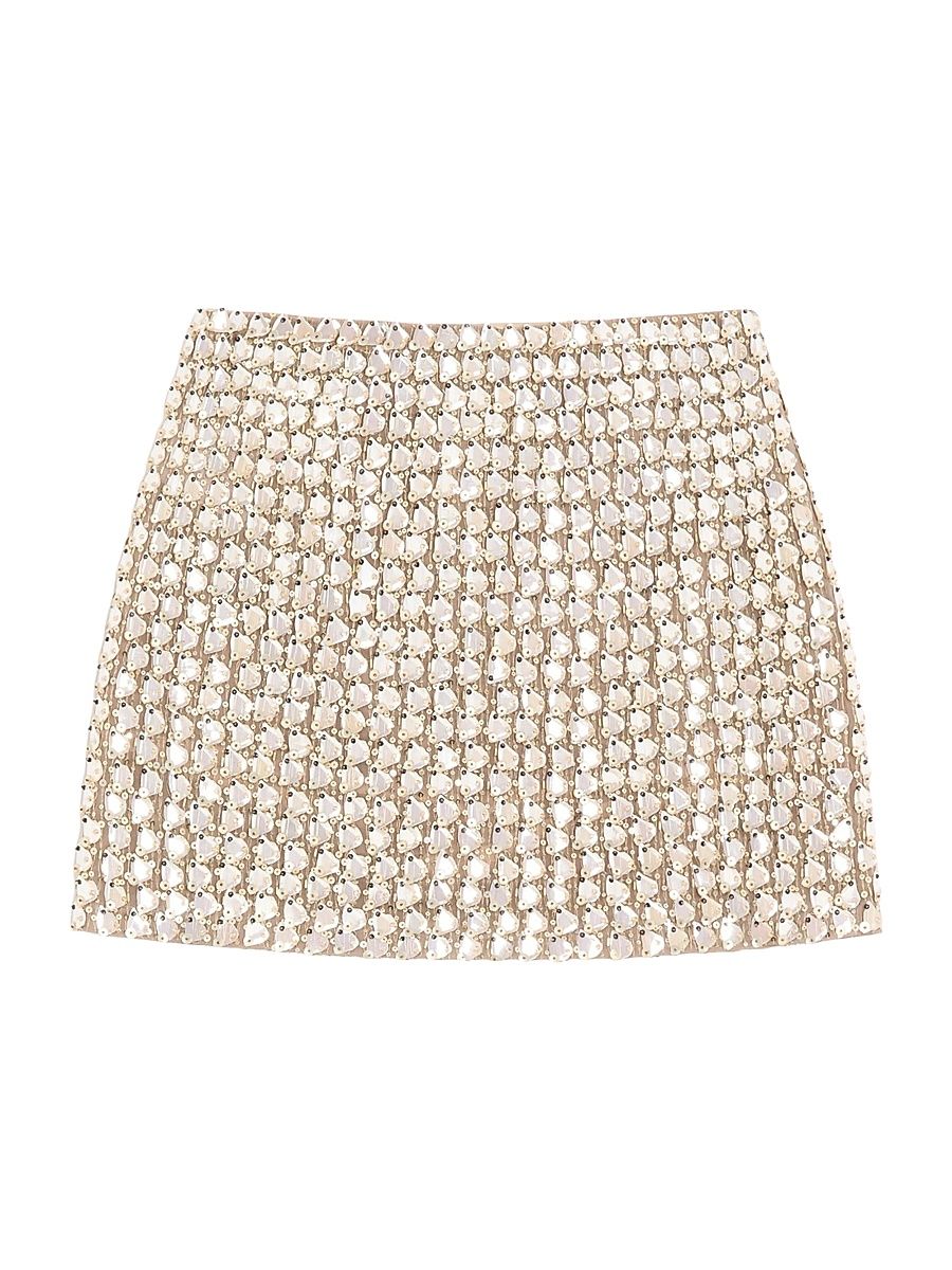 Women's Mini Skirt in Embroidered Organza - Silver - Size 2
