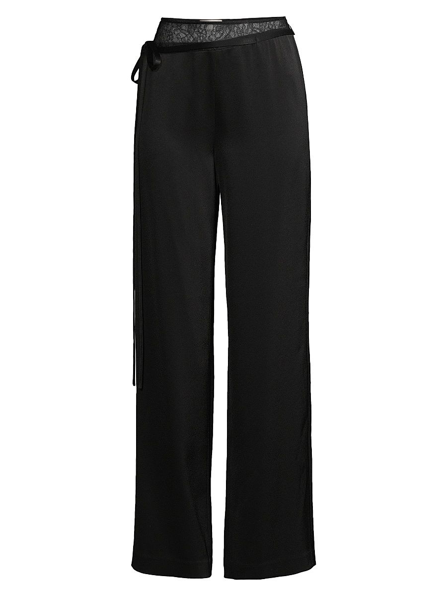 Women's Lace & Crepe-Back Satin Wide-Leg Pants - Black - Size 10