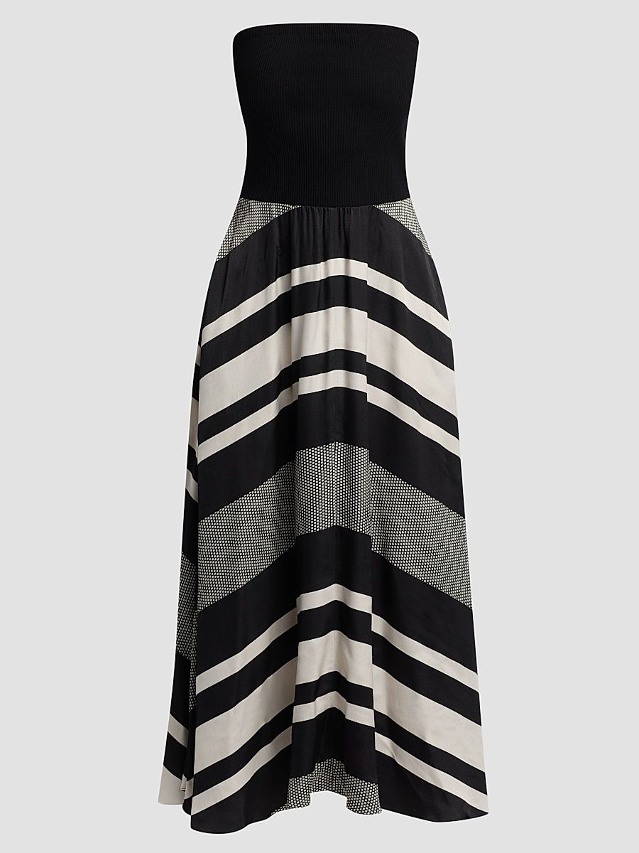 Women's Oakley Striped A-Line Midi Dress - Black Stripe Combo - Size XXS