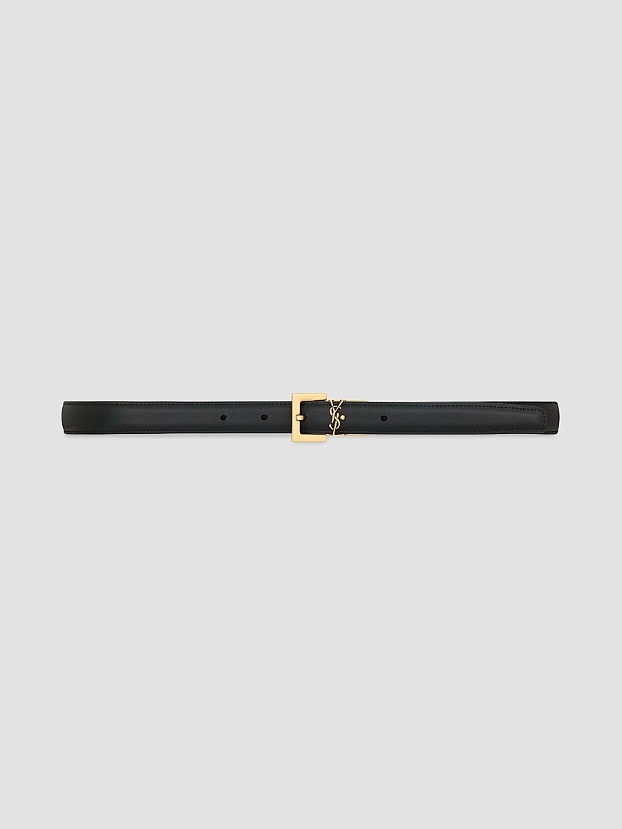 Saint Laurent Women's Cassandre Thin Reversible Belt in Smooth Leather - Black - Size 38