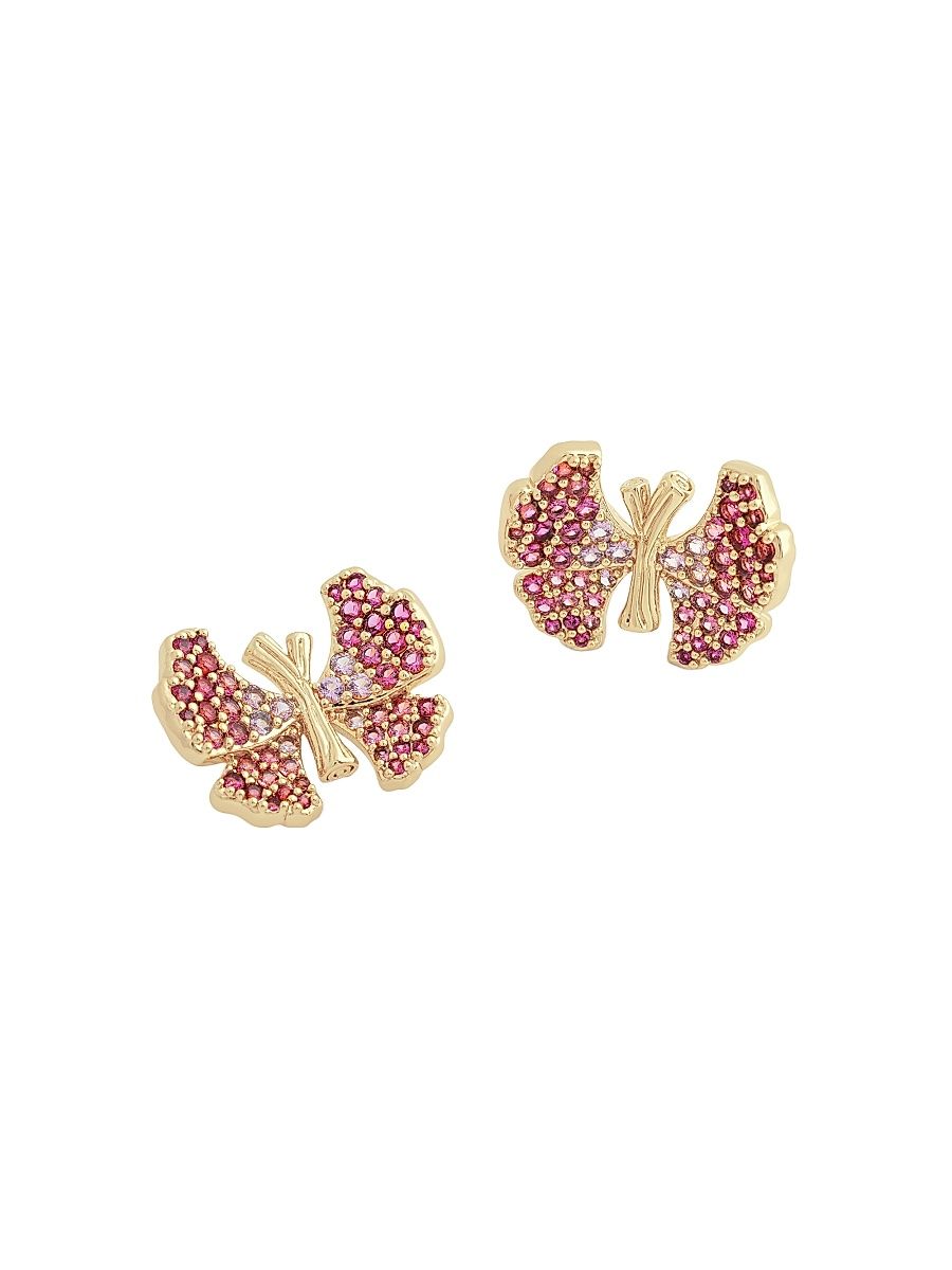 Women's Butterfly 18K Gold-Plated & Cubic Zirconia Stud Earrings - Fuchsia