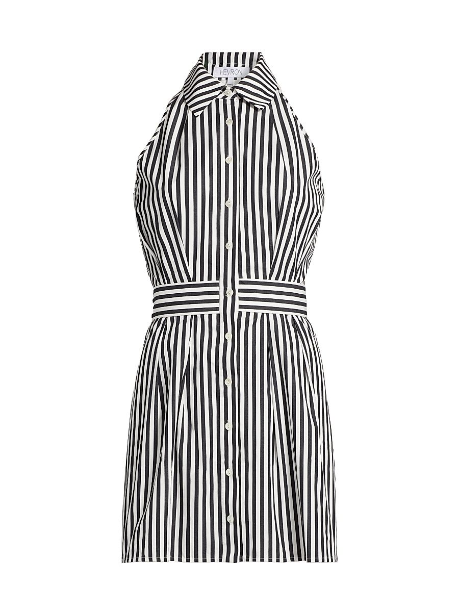 Women's Domino Striped Mini Shirtdress - Black White Stripe - Size XL