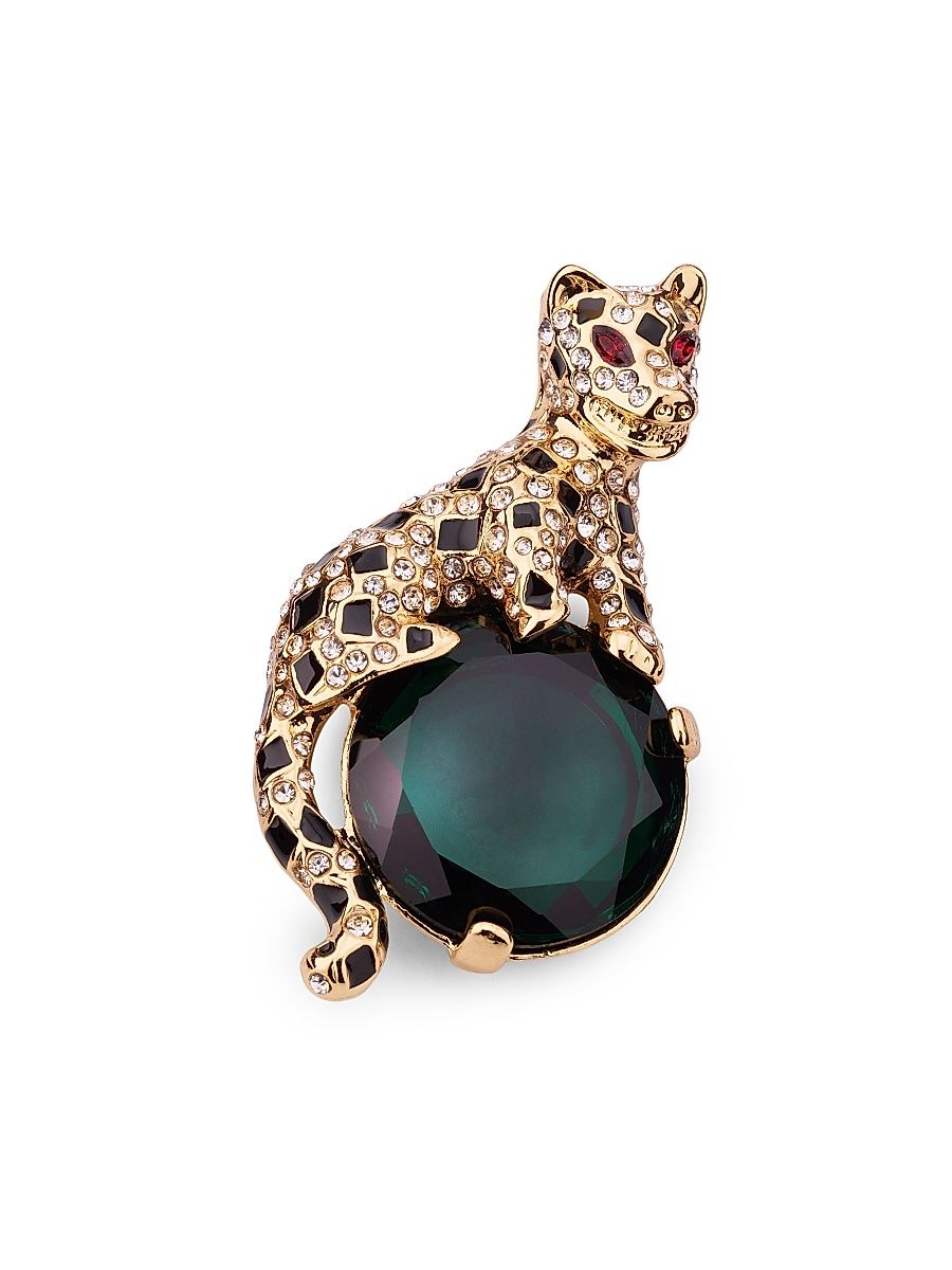 Women's Goldtone & Glass Crystal Leopard Brooch - Emerald