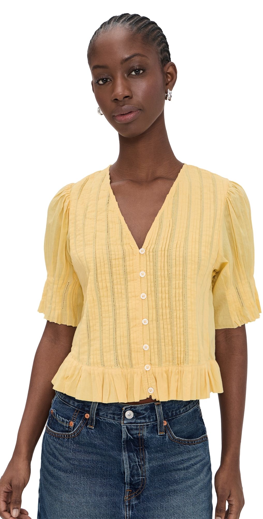 Sea Alberte Solid Bubble Sleeve Blouse Yellow XXS