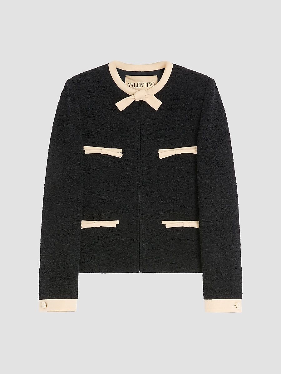 Women's Plain Wool Tweed Jacket - Black - Size 4