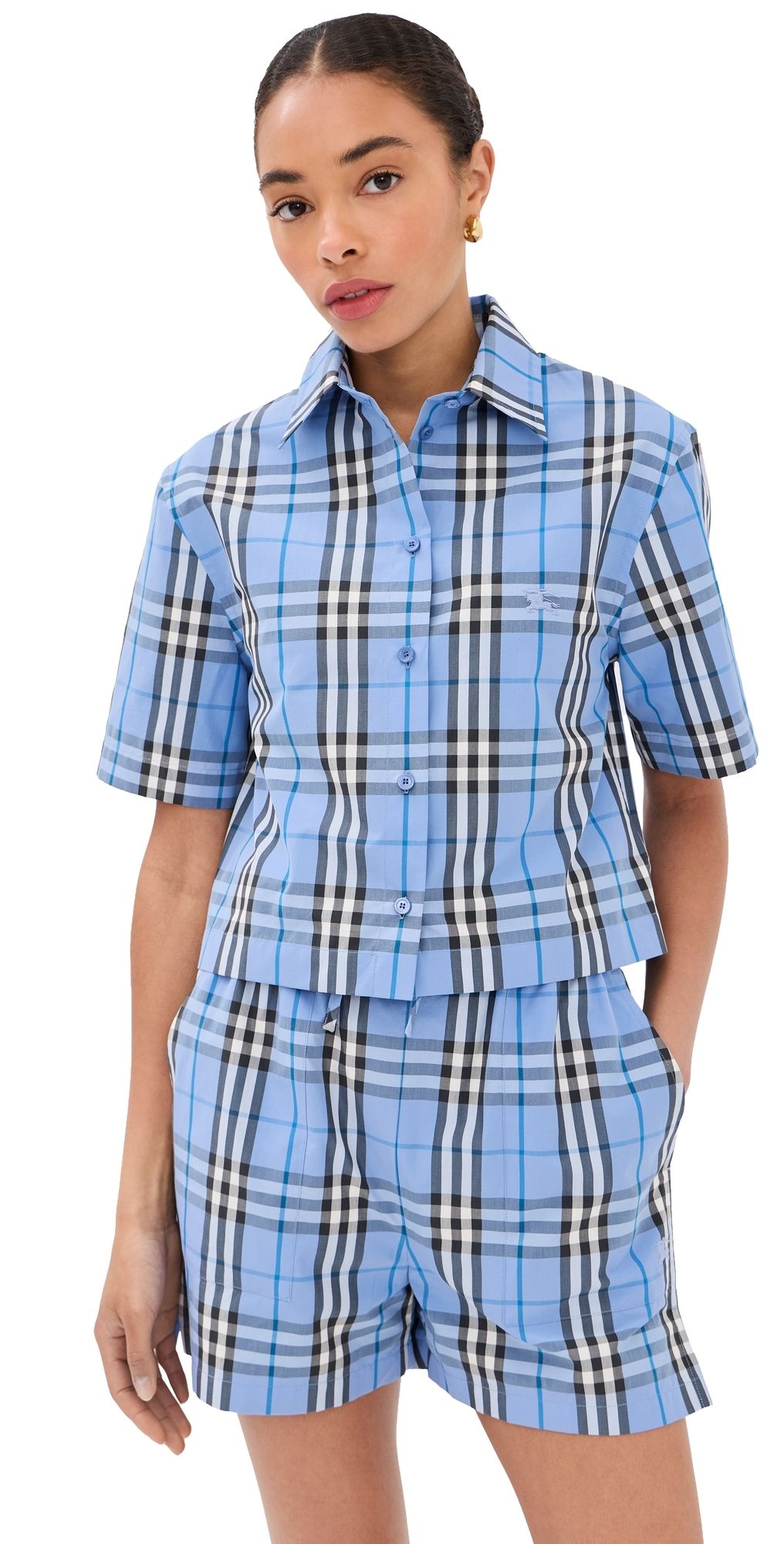 Burberry Abby Check Crop Top Cornflower Blue 2