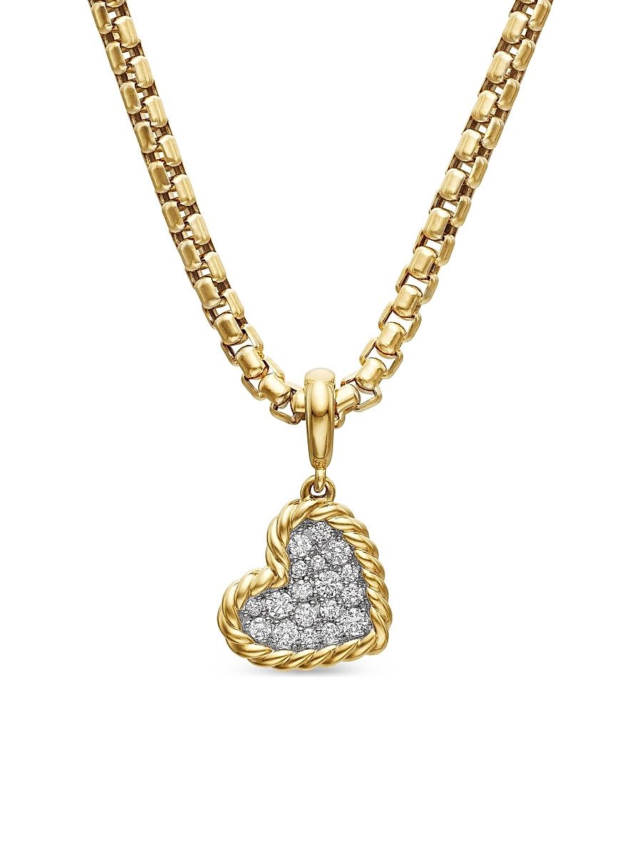 Women's DY Elements Heart Pendant In 18K Yellow Gold with Pavé Diamonds - Diamond
