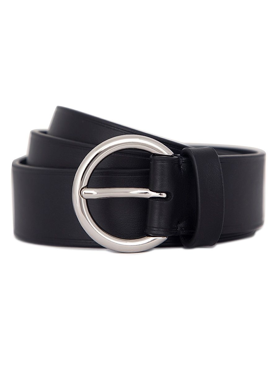 Women's Flat Leather Ring Buckle Belt - Black - Size Large