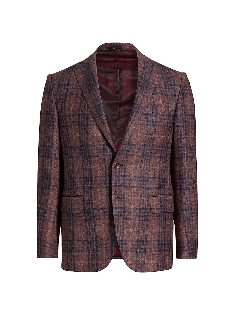 Men's Plaid Wool-Blend Sport Coat - Pink - Size 48