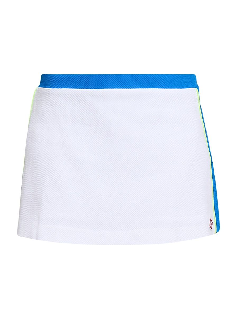 Women's Piqué Cotton-Blend Miniskirt - White And Blue - Size XL