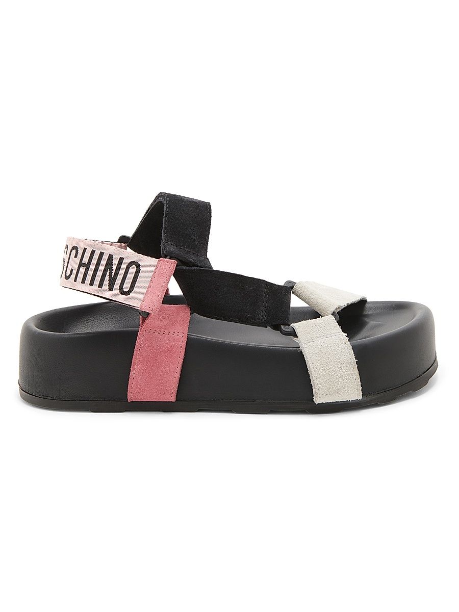 Women's Sporty Leather Sandals - White Black Pink - Size 11