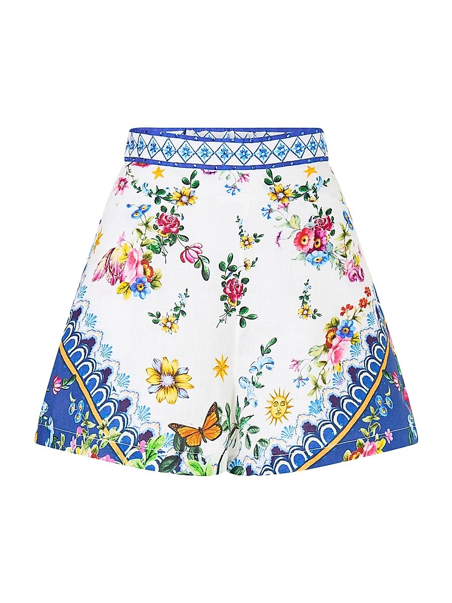 Women's Tiles Darls Wide Waistband Floral Linen Shorts - Tiles Darls - Size XL