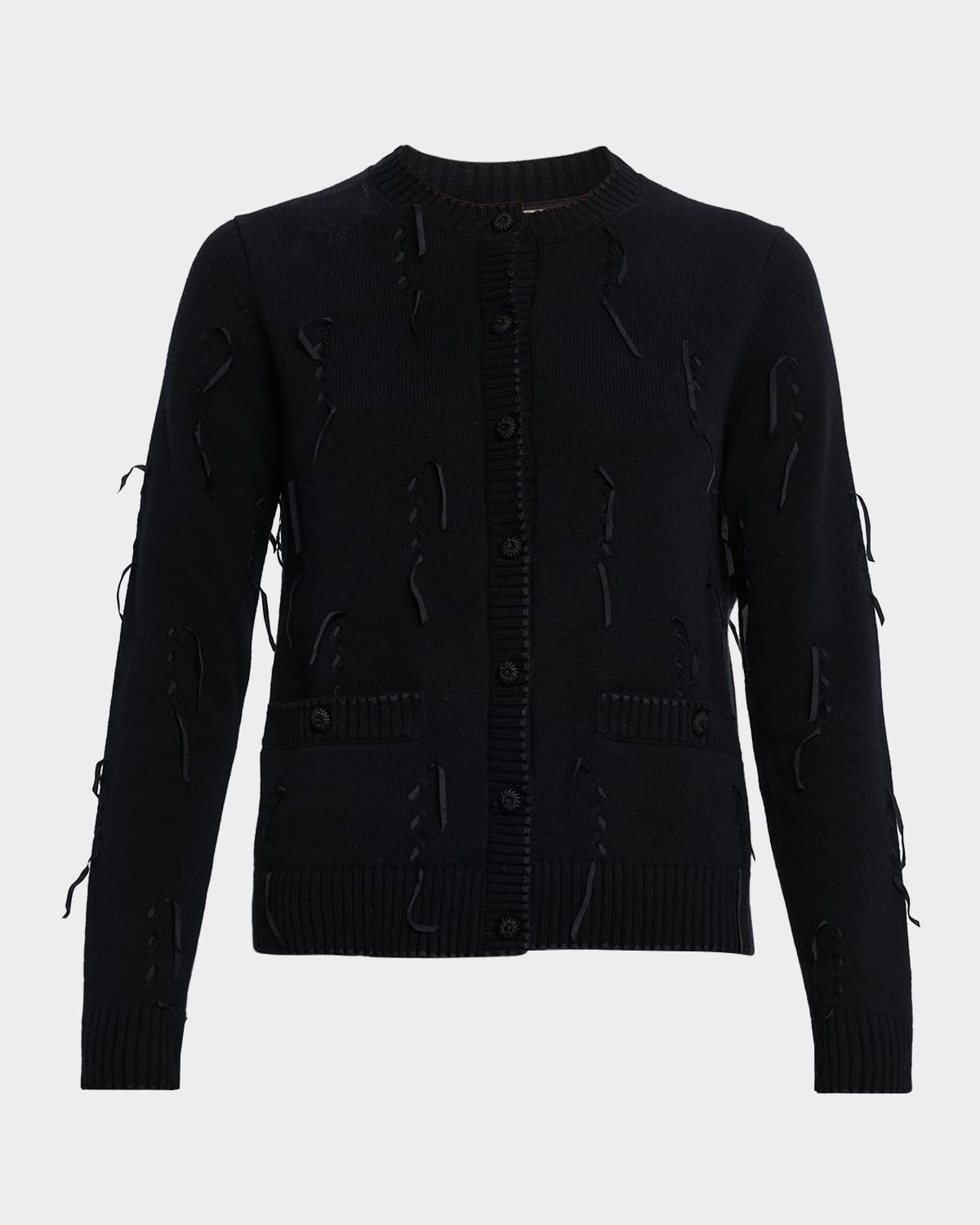 Ribbon-Embellished Cashmere Cardigan
