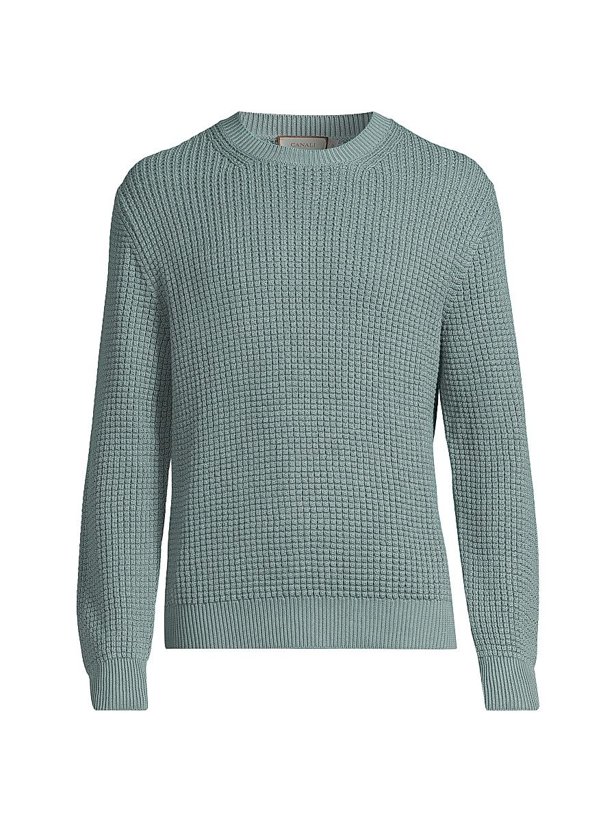 Men's Honeycomb Cotton-Blend Crewneck Sweater - Green - Size 40