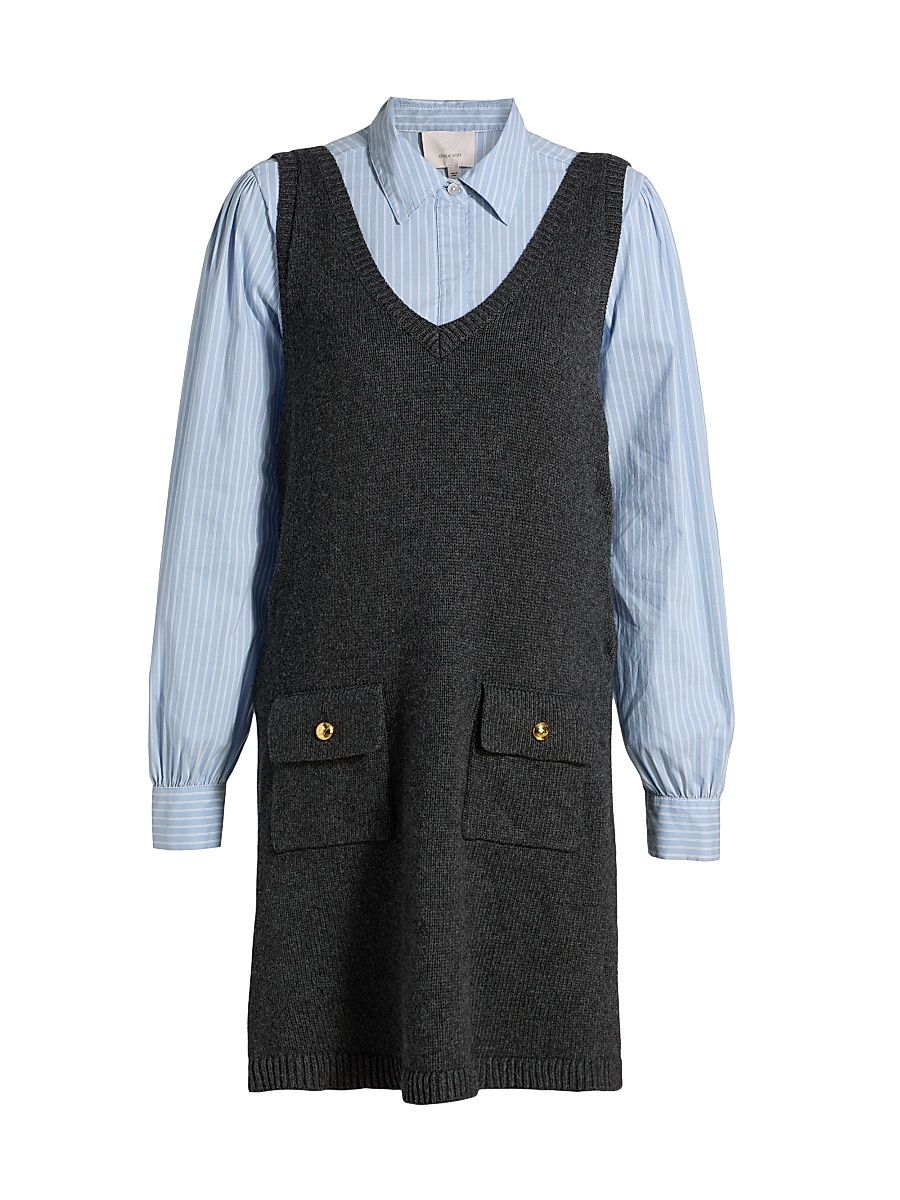 Women's Vivianne Striped Knit Combo Minidress - Charcoal Blue Stripe - Size XL