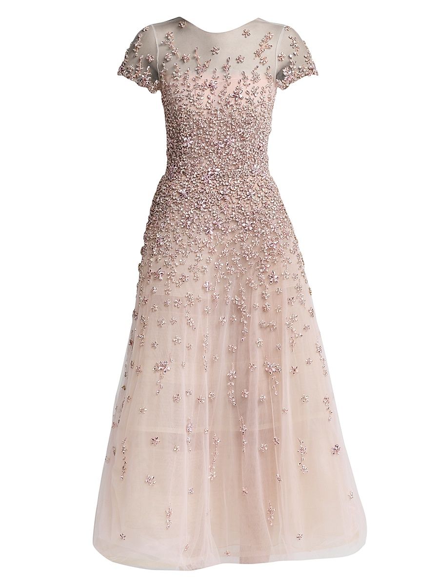 Women's Crystal Floral Tulle Cocktail Dress - Tulip - Size 8