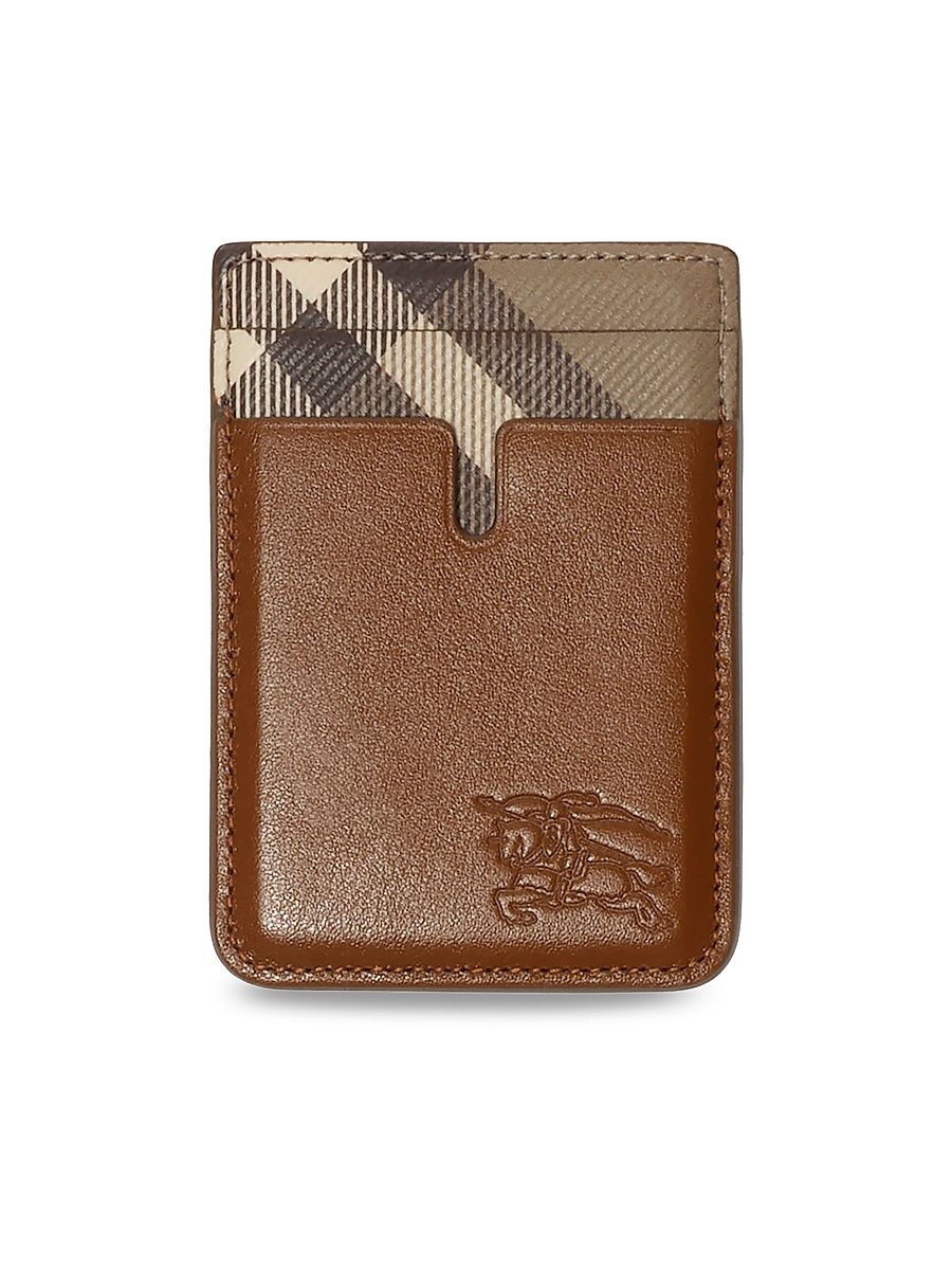 Men's MS Pop Check Leather Phone Card Case - Finch Brown Hazel